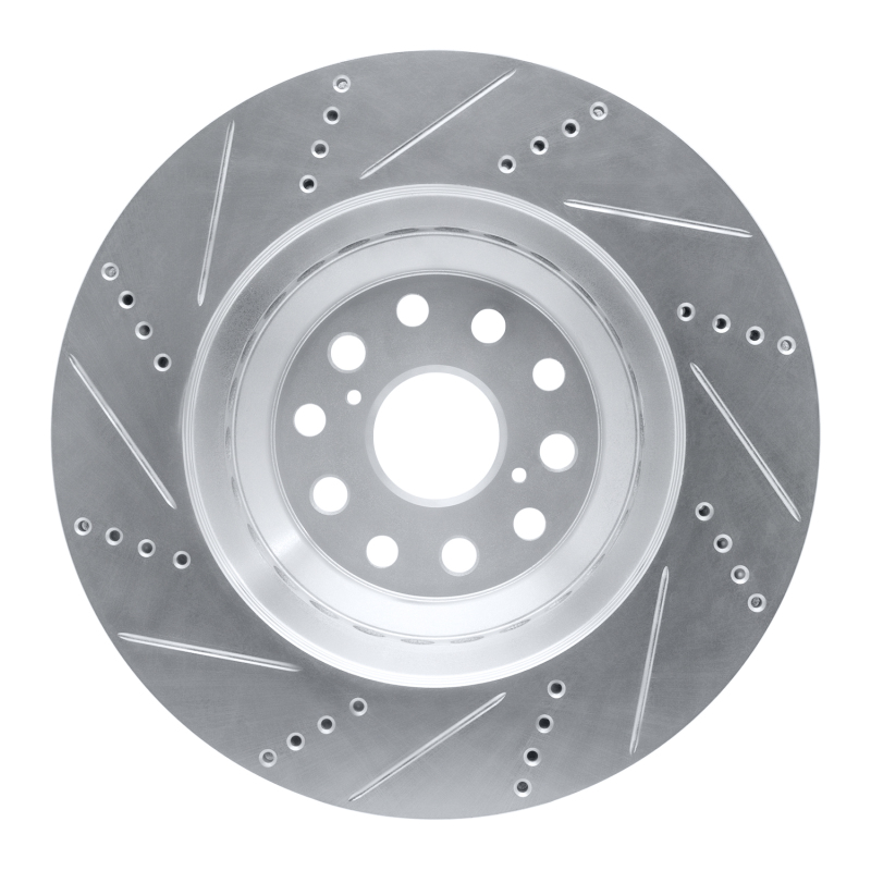 Lexus LS600h Brake Rotor (1) - Left Front - R1 Concepts - Drilled & Slotted - Silver - `07-`23